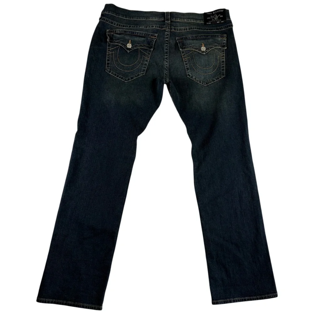 True Religion Ricky Relaxed Straight Leg‎ Jeans Mens 40 Blue Denim Flap Pockets